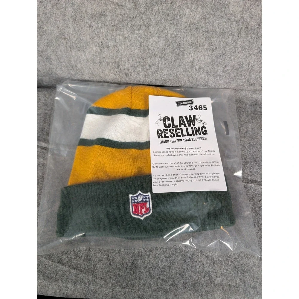 New Era Green Bay Packers NFL Cuffed Knit Beanie Hat Green Gold Fleece‎ Lined